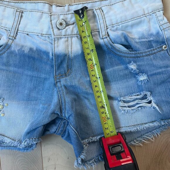 Y2K Two-Tone Low-Rise Denim Shorts – Lace-Up, Rhinestones & Pearls - Picture 8 of 8